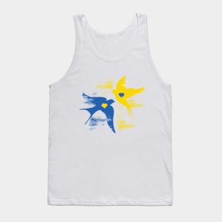 Birds of Peace | Ukrainian Flag color hand drawn heart, Peace for Ukraine Tank Top